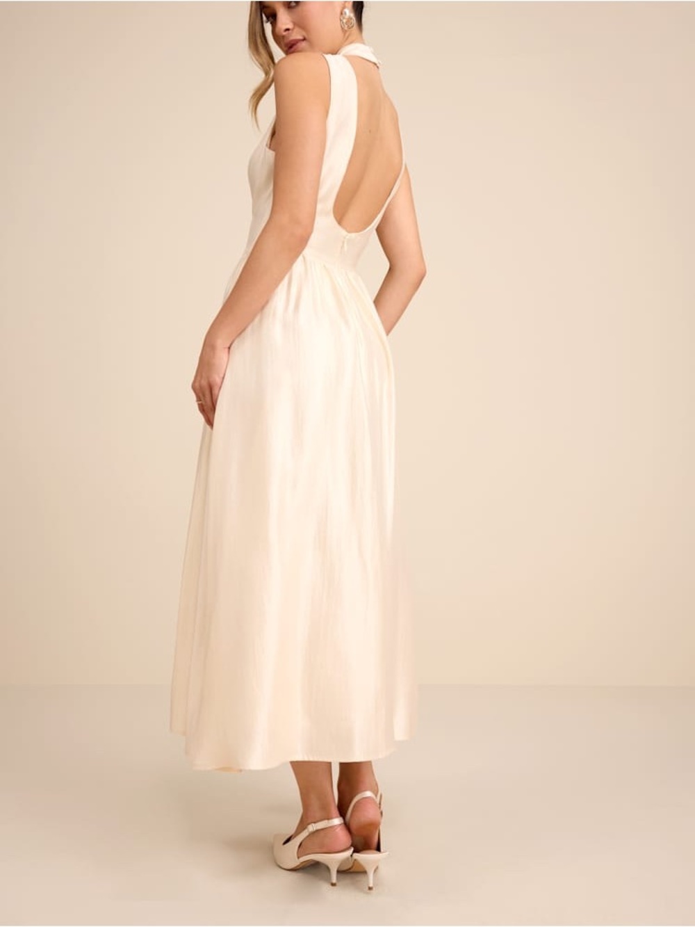 Lulus Rivia Ivory Mock Neck Cutout Midi Dress Size M NWT - Picture 4 of 13